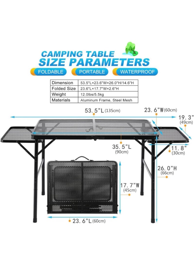 0TO1 TECH Foldable Camping Table with 2 Extendable Wings & Adjustable Height (16.5"-26") - Waterproof Mesh Top for Outdoor Picnic, Beach, Hiking(90CM*60CM) - Image 4