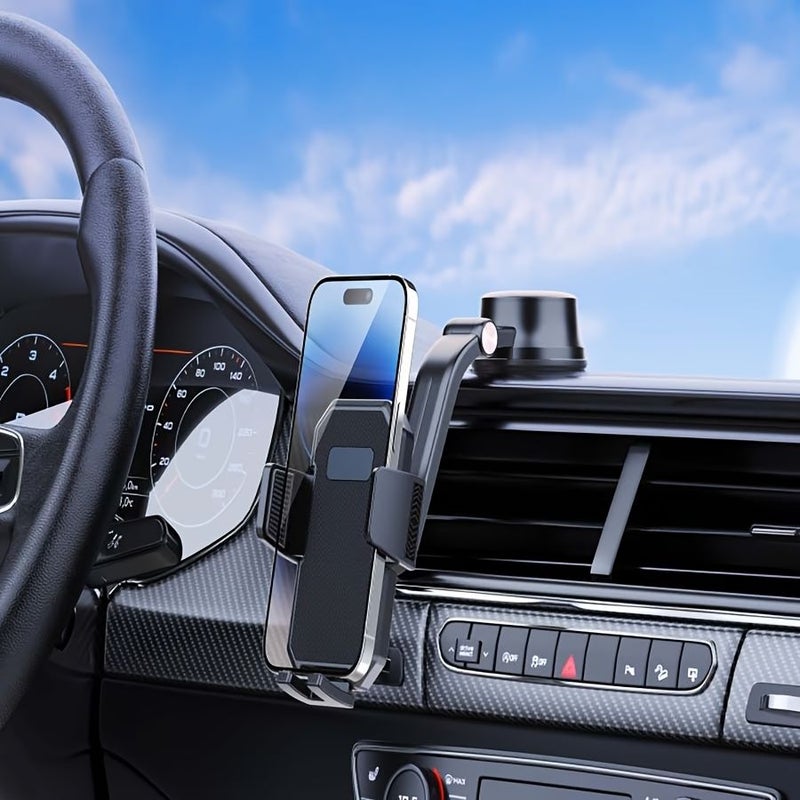 Black Car Dashboard Phone Holder with Improved Suction Cup One Button Release Adjustable Base - Image 1
