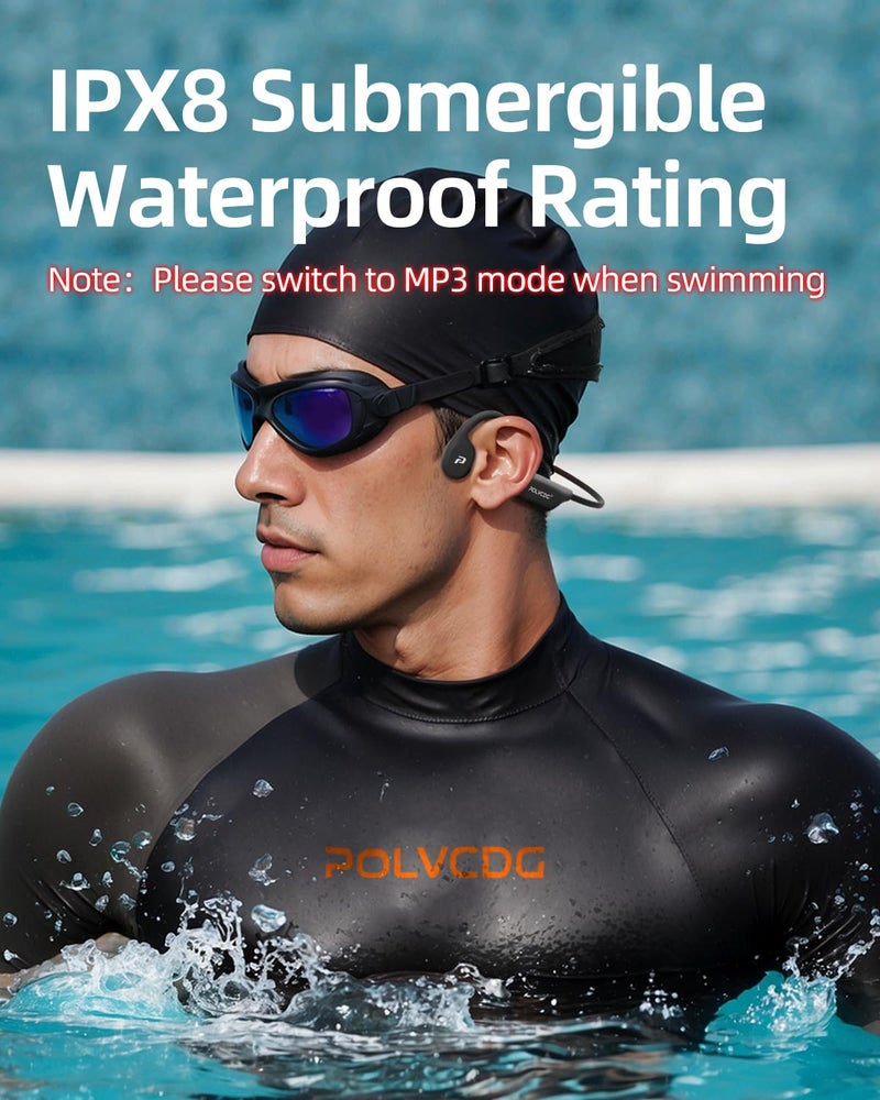 POLVCDG Swimming Headphones,IPX8 Waterproof Bone Conduction Headphones,32GB Memory Open Ear Headphones with Mic,Wireless Bluetooth Earphones Underwater Sport Earbuds for Running Workout Cycling - Image 2