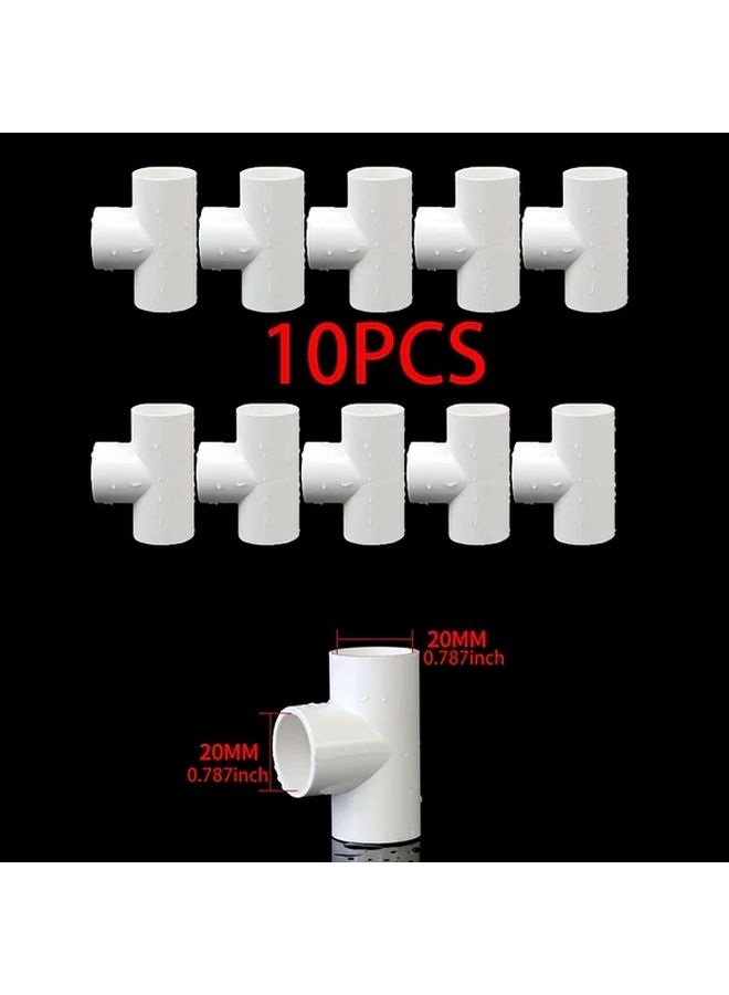 10 قطع، موصلات أنابيب بلاستيكية من البولي فينيل كلوريد (PVC) على شكل تي، قطر متساوٍ 20 مم - Image 3
