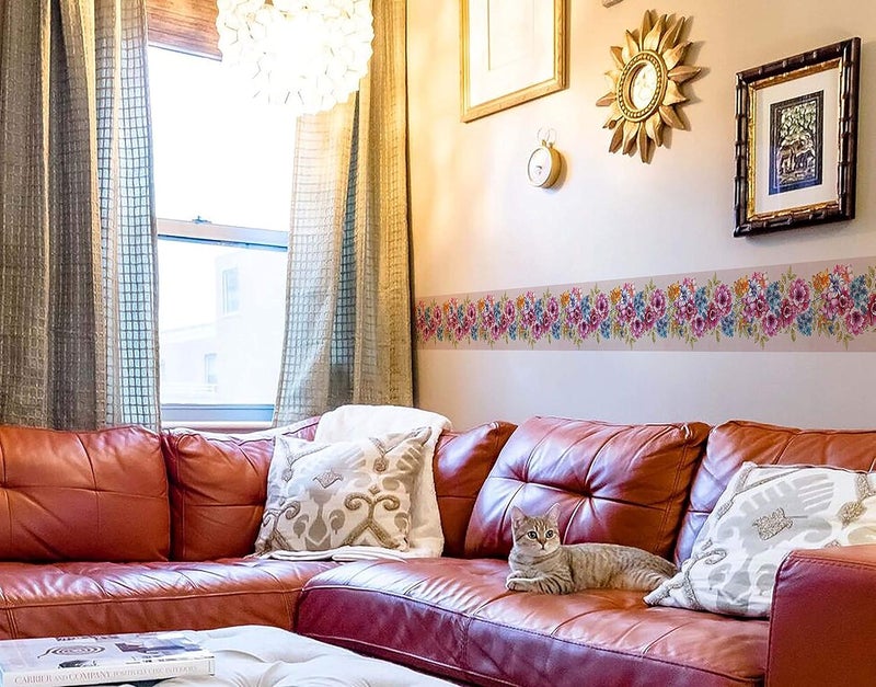 WallDesign ملصق حدودي من زهور السوسن الأزرق والف rose البري - عرض 5.25 بوصة وطول 5 أقدام - Image 4