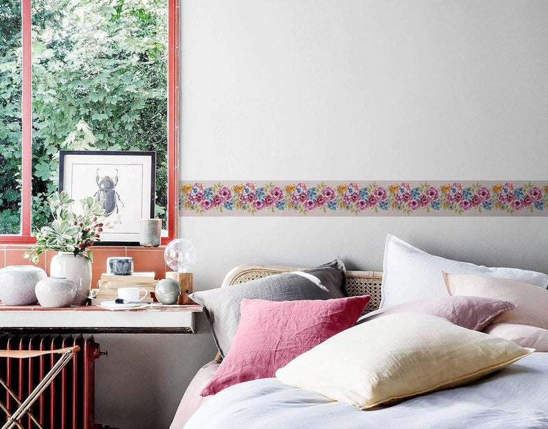 WallDesign ملصق حدودي من زهور السوسن الأزرق والف rose البري - عرض 5.25 بوصة وطول 5 أقدام - Image 2