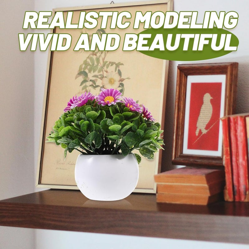 Artificial Daisy Bonsai Potted Plant Simulation Faux Chrysanthemum Flower Pot Indoor Home Décor Greenery Accent for Living Room Table Display - Image 4