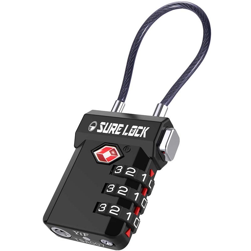 SURE LOCK TSA Approved Luggage Locks, Open Alert, Easy Read Dials, Travel Luggage Locks for Suitcase, Baggage Locks(Black 1 Pack) - Image 1