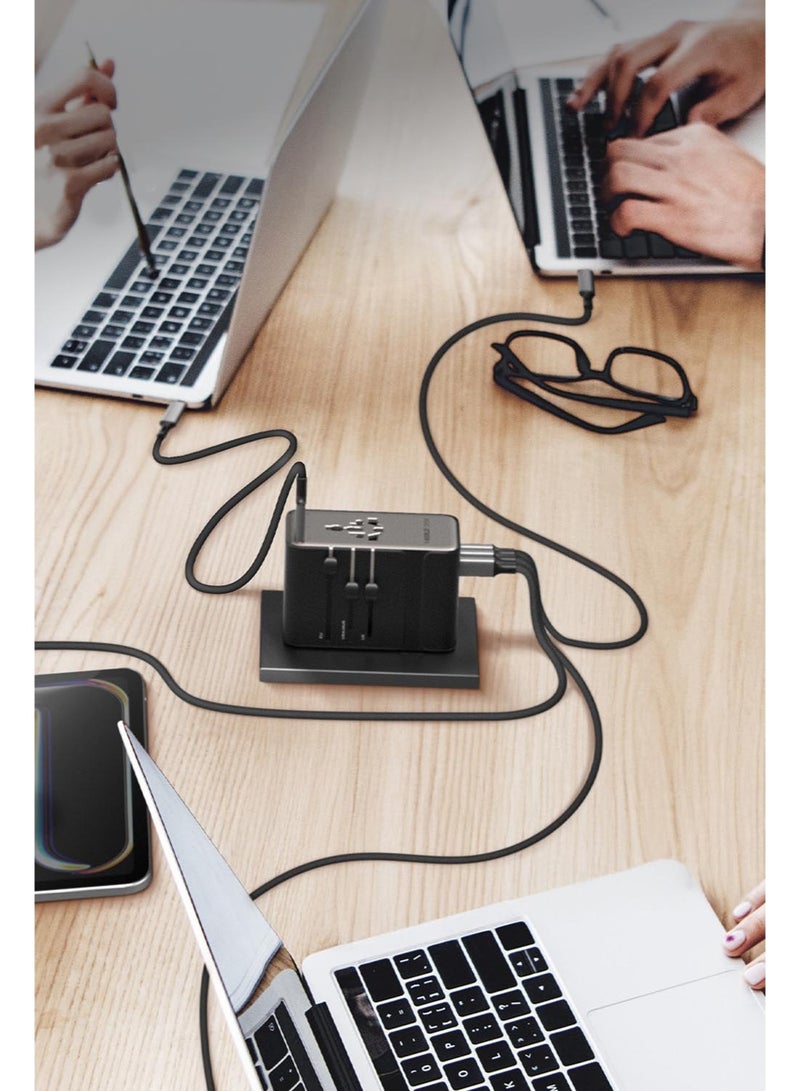 Momax 1-World2 205W GaN 7-Ports Universal Travel Adapter Dual AC With USB-C to USB-C Cable Included (UA28L) - Desert Titanium - Image 4