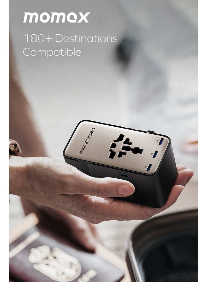 Momax 1-World2 205W GaN 7-Ports Universal Travel Adapter Dual AC With USB-C to USB-C Cable Included (UA28L) - Desert Titanium - Image 5