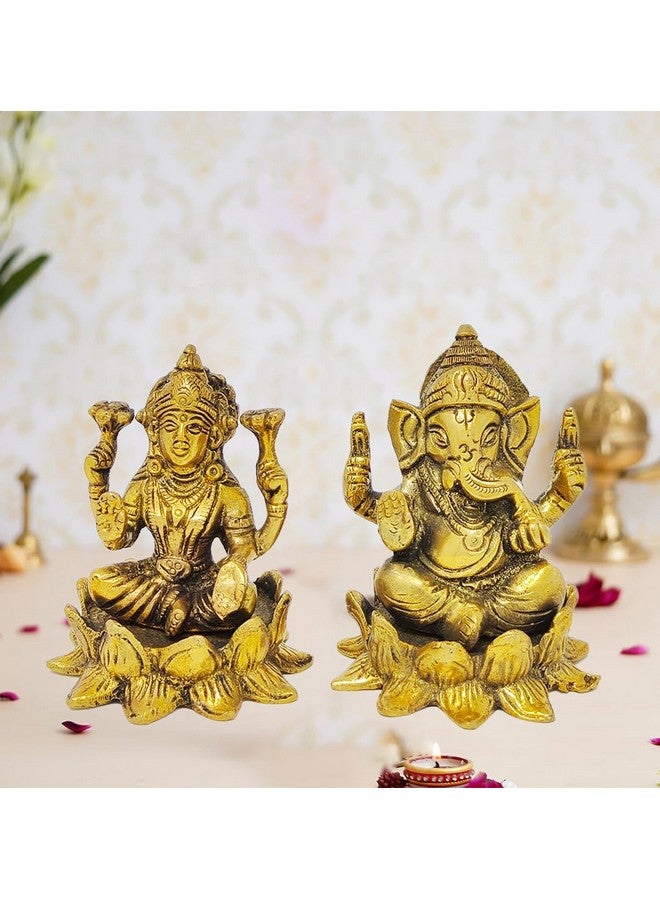 Affinity AFFINITY Brass Laxmi Ganesh Statue Lotus Flower | Lakshmi Ganesha Idol Laxmi Ganesh Murti | Metal Laxmi Ganesh Idol with Diya | Lakshmi Ganesha Showpiece, Diwali Gift (1 Laxmi & 1 Ganesh)  - Image 1