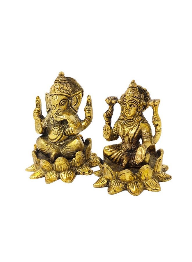 Affinity AFFINITY Brass Laxmi Ganesh Statue Lotus Flower | Lakshmi Ganesha Idol Laxmi Ganesh Murti | Metal Laxmi Ganesh Idol with Diya | Lakshmi Ganesha Showpiece, Diwali Gift (1 Laxmi & 1 Ganesh)  - Image 5