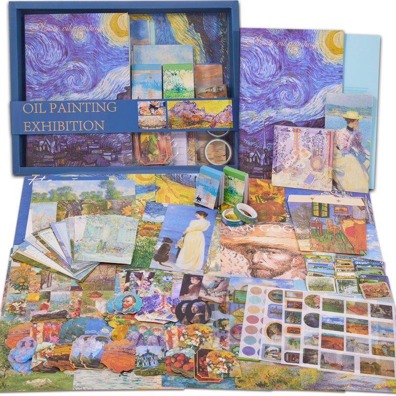 emmoolife Scrapbooking Supplies Kit Plus 480Pcs, Vintage Van Gogh Oil Painting Aesthetic Scrapbook Kit for Bullet Junk Journal, DIY Journaling Supplies, Stationery, A5 Grid Notebook, Craft Gift Kid Girl - Image 1