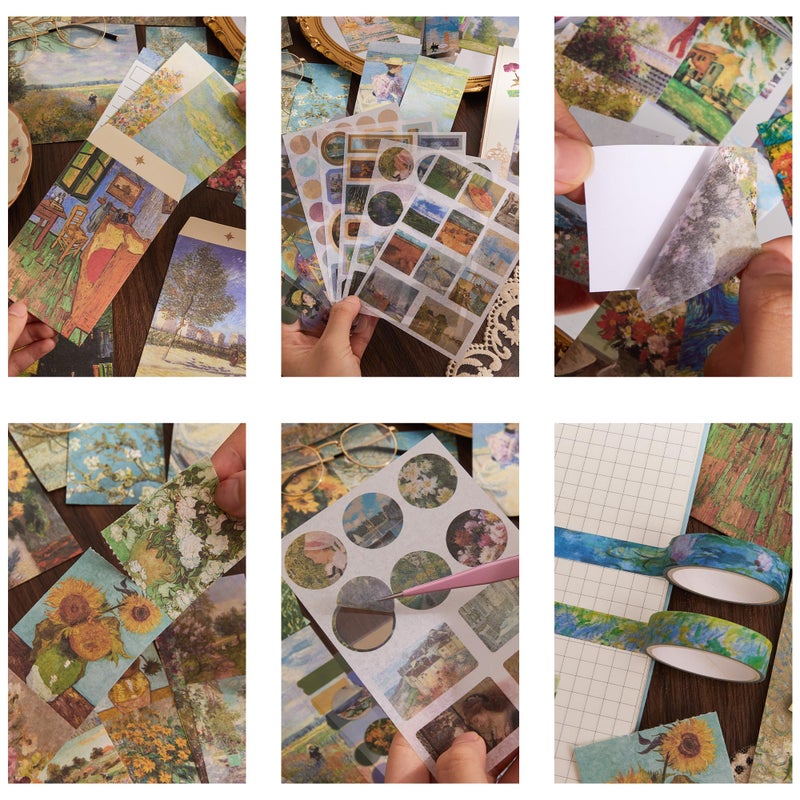 emmoolife Scrapbooking Supplies Kit Plus 480Pcs, Vintage Van Gogh Oil Painting Aesthetic Scrapbook Kit for Bullet Junk Journal, DIY Journaling Supplies, Stationery, A5 Grid Notebook, Craft Gift Kid Girl - Image 3