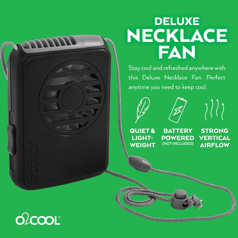 O2COOL Battery Powered Deluxe Necklace Fan For Personal Cooling With Adjustable Lanyard (Black) - Image 2