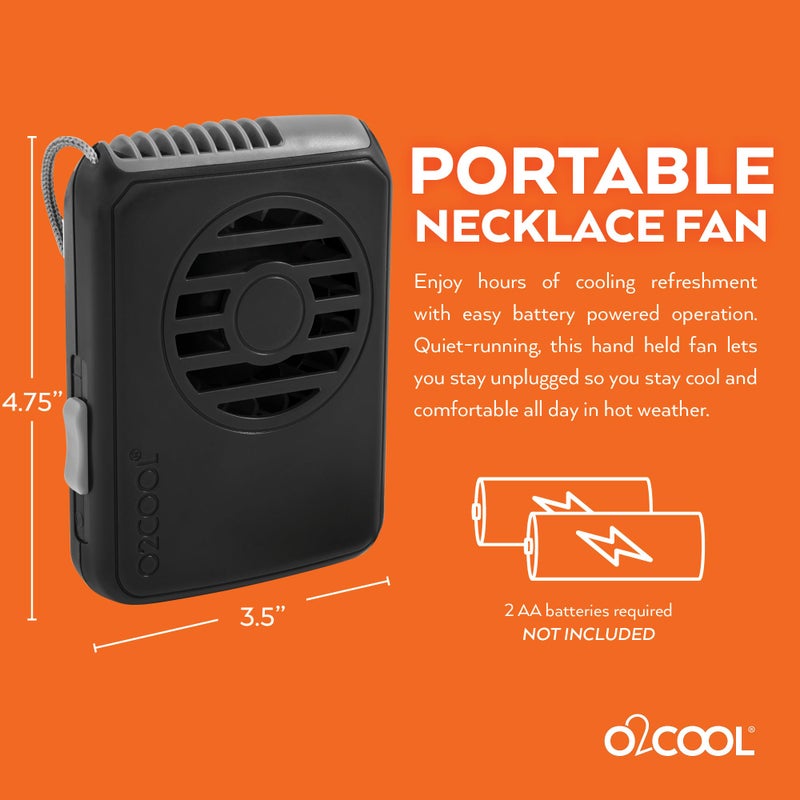 O2COOL Battery Powered Deluxe Necklace Fan For Personal Cooling With Adjustable Lanyard (Black) - Image 5
