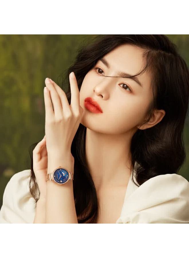 Rossini Automatic Mechanical Watch For Women, Blue Dial Steel Strap Birthday Gift For Girlfriend, Chinese Brand Elegant Luminous Watch 5210082 - Image 5
