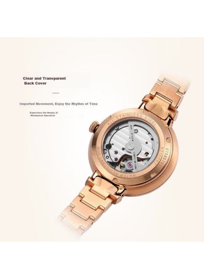 Rossini Automatic Mechanical Watch For Women, Blue Dial Steel Strap Birthday Gift For Girlfriend, Chinese Brand Elegant Luminous Watch 5210082 - Image 4