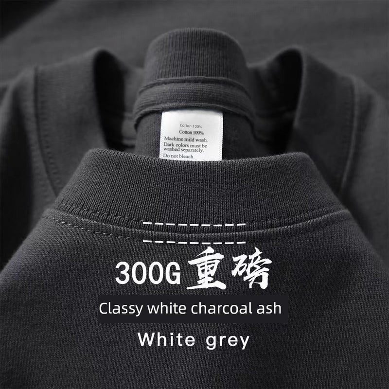600G heavyweight American-style pure cotton short-sleeved t-shirt couple solid color top casual plus-size base shirt pure white t-shirt for men and women - Image 2