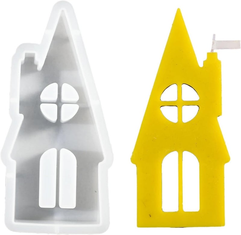 FirstTry Houses Candle Mold I 3D Fondant Chimney & Miniature House Shape Silicone Plaster Epoxy Mould I for DIY Handmade Chocolate Cake Décor Aromatherapy Soap Resin Art Craft Home Decoration (Round Window) - Image 1