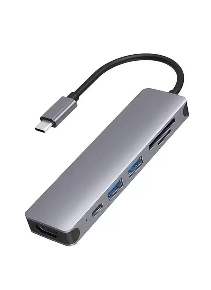 6 في 1 USB-C Hub لماك بوك برو نوع C محول قارئ بطاقة SD متعدد المنافذ 4K HDMI يوسبي وصلت يوسبي جالكسي