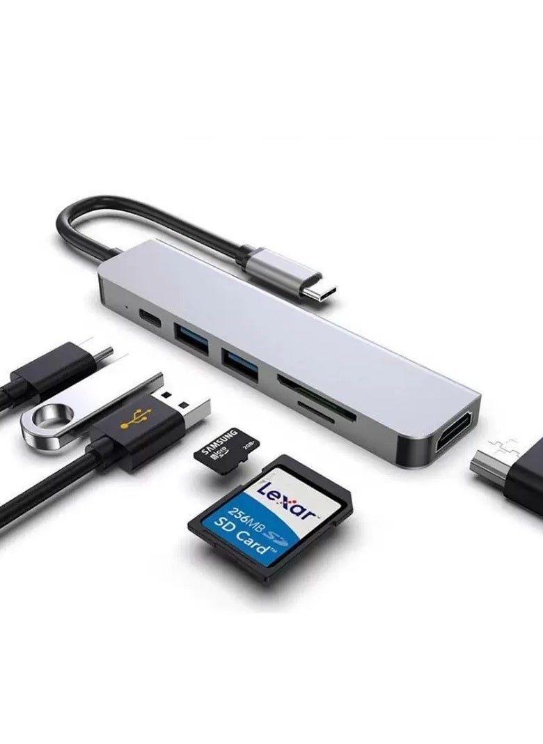 6 في 1 USB-C Hub لماك بوك برو نوع C محول قارئ بطاقة SD متعدد المنافذ 4K HDMI يوسبي وصلت يوسبي جالكسي