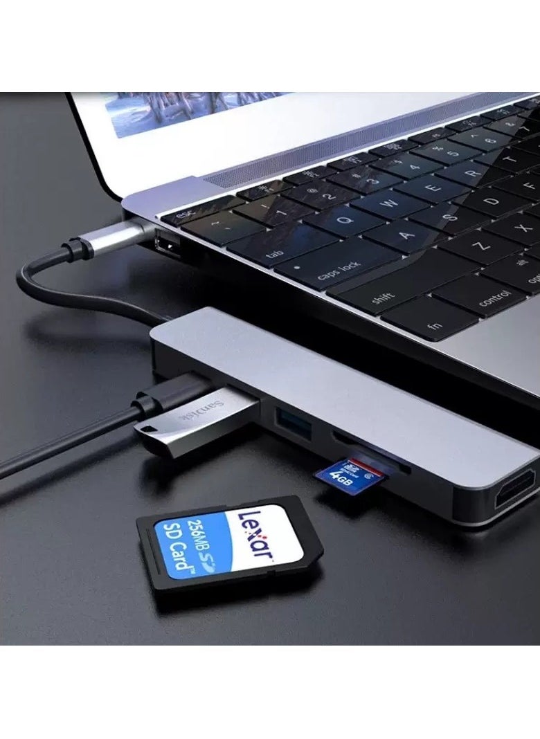 6 في 1 USB-C Hub لماك بوك برو نوع C محول قارئ بطاقة SD متعدد المنافذ 4K HDMI يوسبي وصلت يوسبي جالكسي