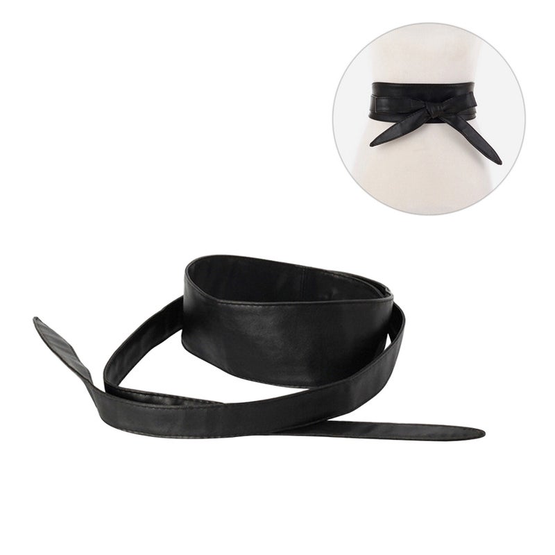 1PC Double Waist Belt PU Bowknot Tie Waist Belt for Dress Skirt Clothes Decoration (Black) - Image 3