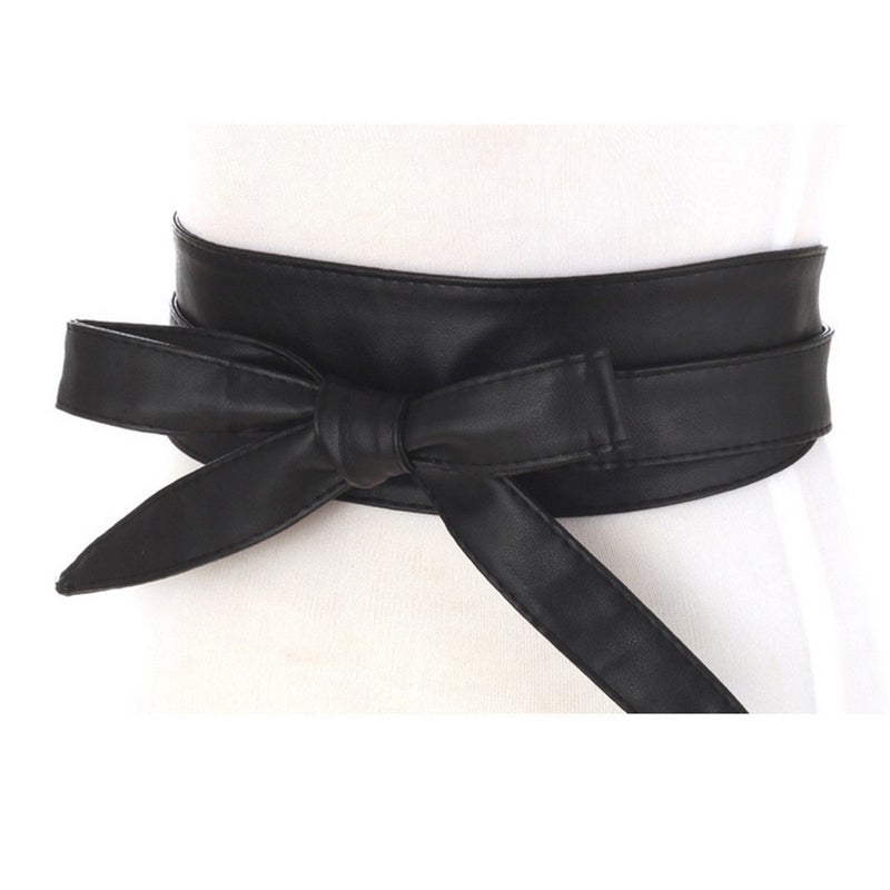 1PC Double Waist Belt PU Bowknot Tie Waist Belt for Dress Skirt Clothes Decoration (Black) - Image 4