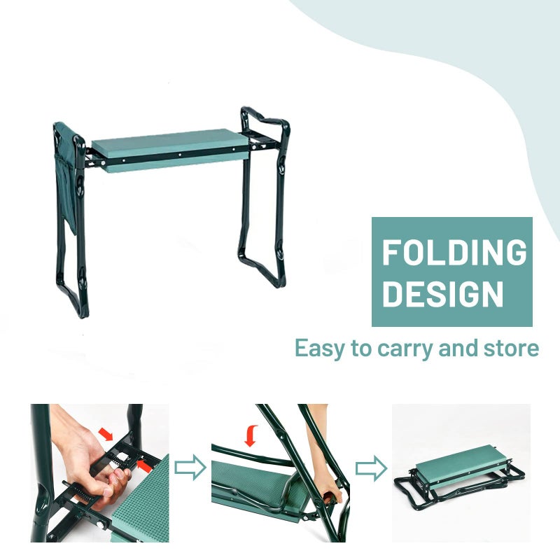 OFFICEJOY 2-in-1 Garden Kneeler & Seat, Folding Seat w/EVA Foam Kneeling Pad & Removable Tools Pouch, Sturdy Steel Frame, No Assembly, Portable Heavy Duty Garden Stool for Women & Men - Image 3