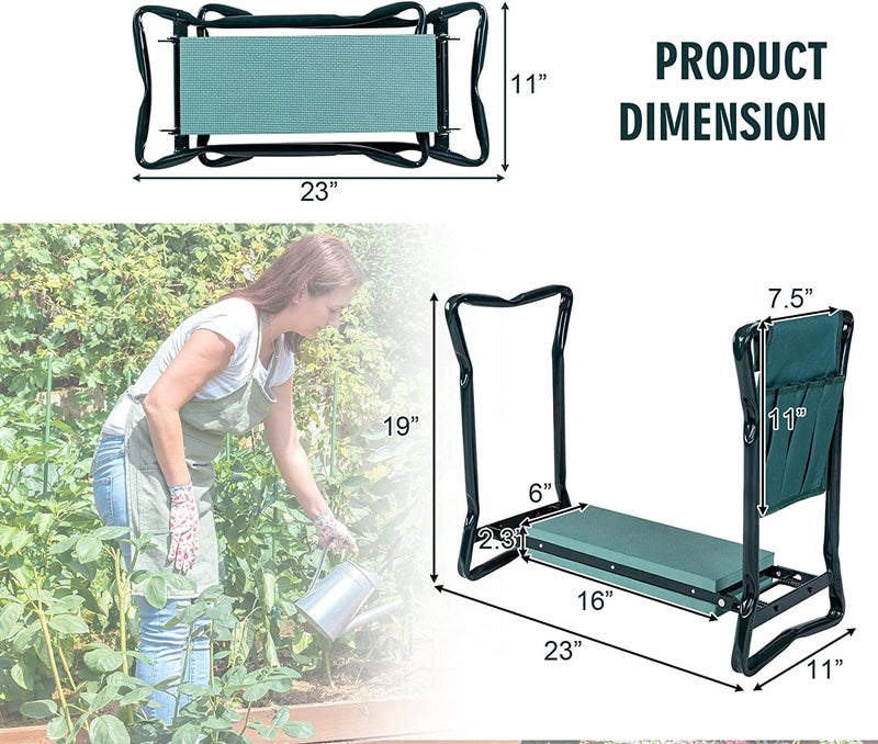 OFFICEJOY 2-in-1 Garden Kneeler & Seat, Folding Seat w/EVA Foam Kneeling Pad & Removable Tools Pouch, Sturdy Steel Frame, No Assembly, Portable Heavy Duty Garden Stool for Women & Men - Image 4