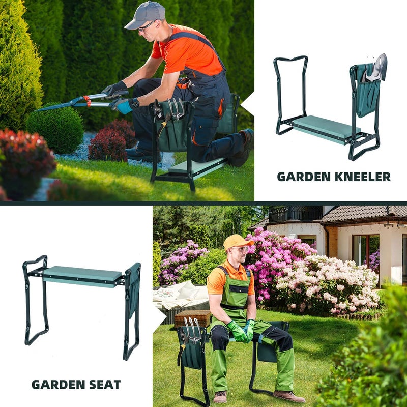 OFFICEJOY 2-in-1 Garden Kneeler & Seat, Folding Seat w/EVA Foam Kneeling Pad & Removable Tools Pouch, Sturdy Steel Frame, No Assembly, Portable Heavy Duty Garden Stool for Women & Men - Image 2