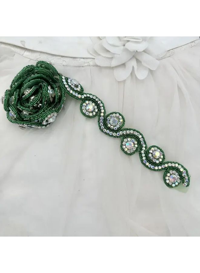 BlueAB Glass Bead Rhinestone Embellished Rose Swirl Design For Wedding Evening Gown 90cm - Image 5