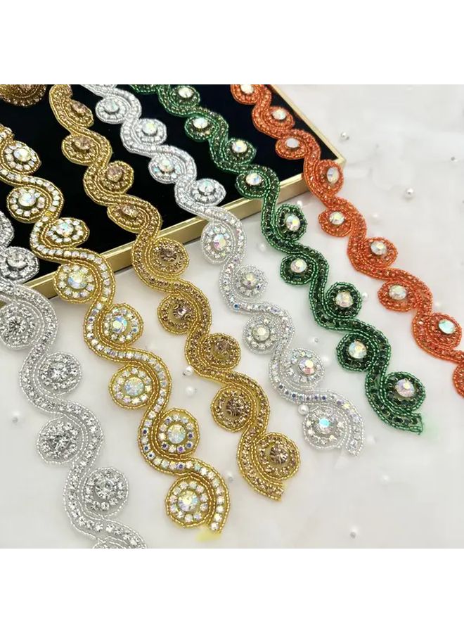 BlueAB Glass Bead Rhinestone Embellished Rose Swirl Design For Wedding Evening Gown 90cm - Image 3