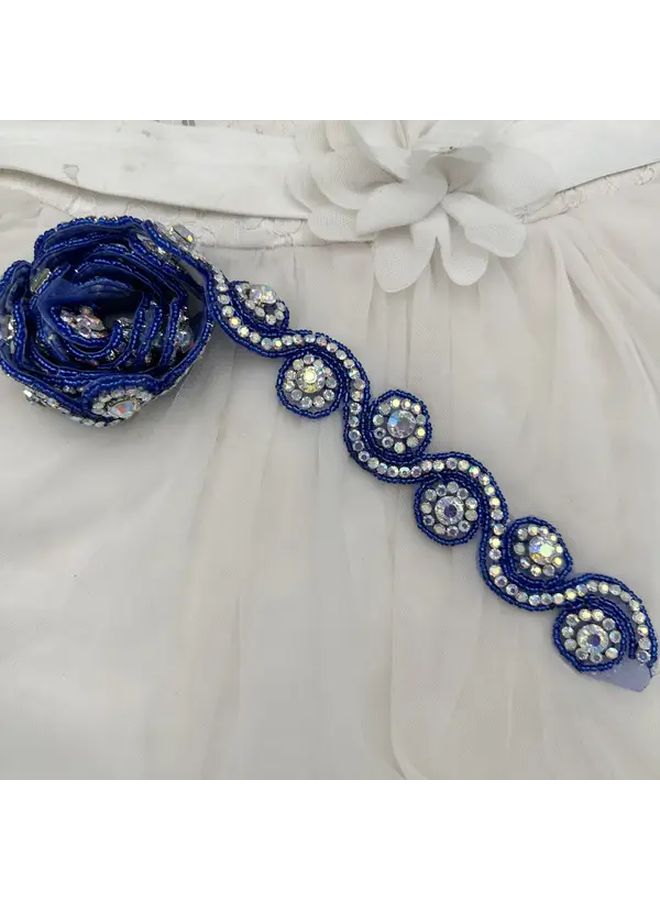 BlueAB Glass Bead Rhinestone Embellished Rose Swirl Design For Wedding Evening Gown 90cm - Image 4