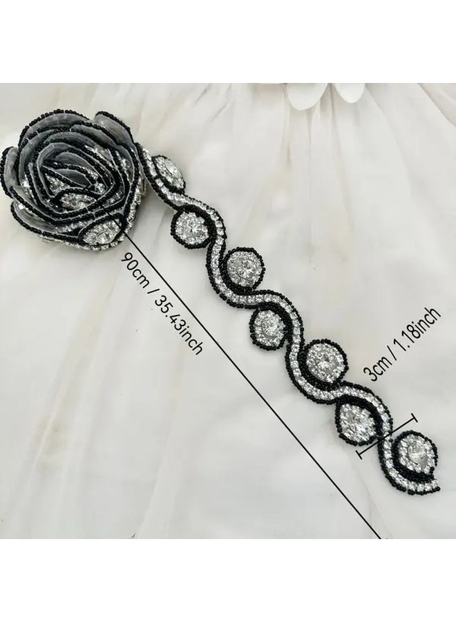BlueAB Glass Bead Rhinestone Embellished Rose Swirl Design For Wedding Evening Gown 90cm - Image 2