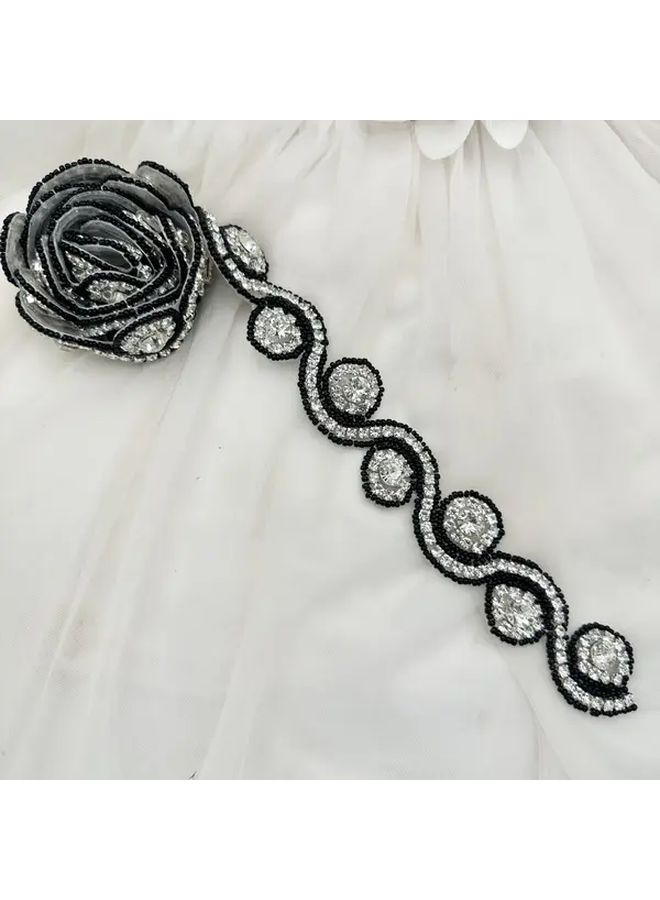 BlueAB Glass Bead Rhinestone Embellished Rose Swirl Design For Wedding Evening Gown 90cm - Image 1