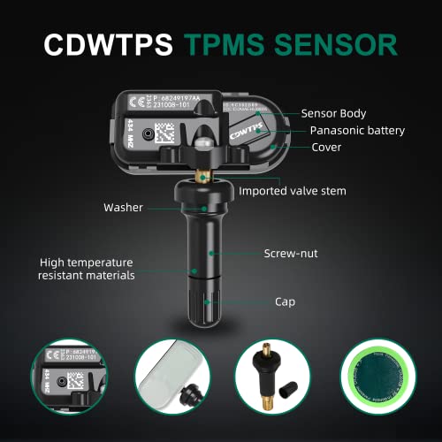 CDWTPS Tire Pressure Monitor Sensors, 434MHz, Compatible with 2014-2021 Dodge RAM Jeep Cherokee, Replace#68249197AA - Image 4