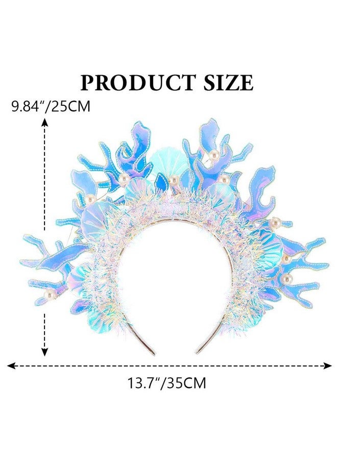 JAKAWIN JAKAWIN Light Up Mermaid Headband Glowing Coral Hair Band Seashell Pearl Led Ocean Costume Hair Accessories for Women  - Image 4