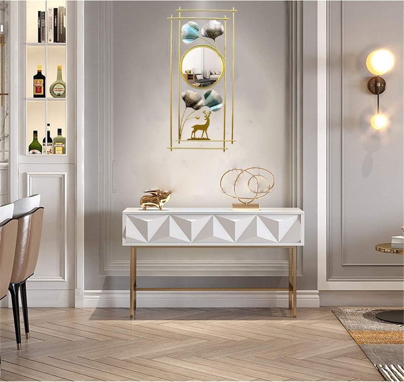 Abhsant Wall Mirrors Decorative for Living Room Decorative Wall Mirror Metal 3DMetal Ginkgo Leaf & Deer DesignWall Decor Mirror for Bedroom Living Room Bathroom Vanity - Image 2