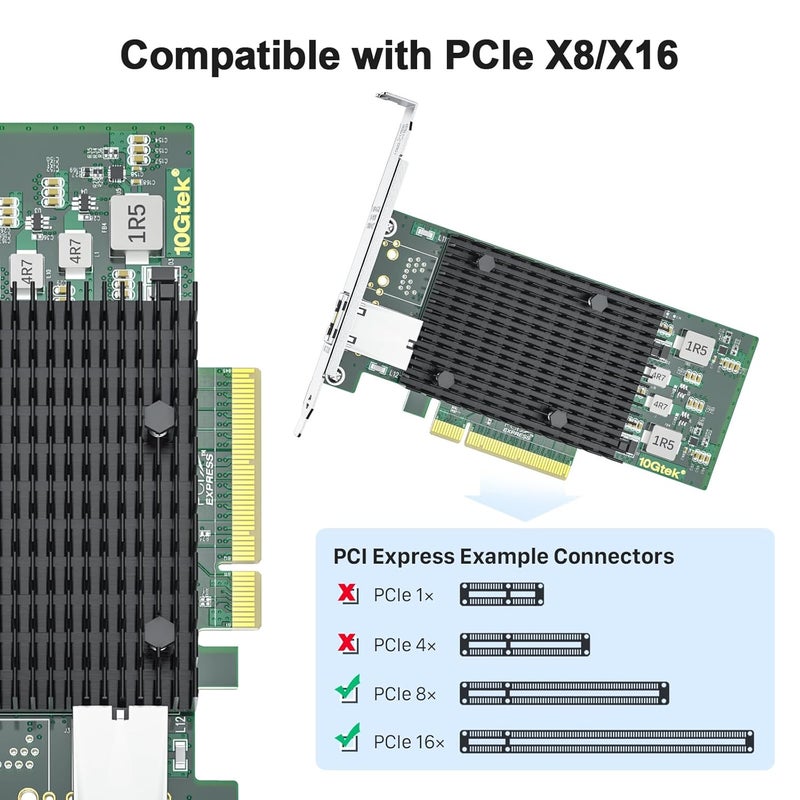 10جتيك بطاقة شبكة 10Gb PCI-E NIC، منفذ نحاسي واحد RJ45، مع وحدة تحكم Intel X540-BT1، محول إيثرنت PCI Express يدعم Windows Server/Windows/Linux/ESX، مقارنة بـ Intel X540-T1 - Image 3