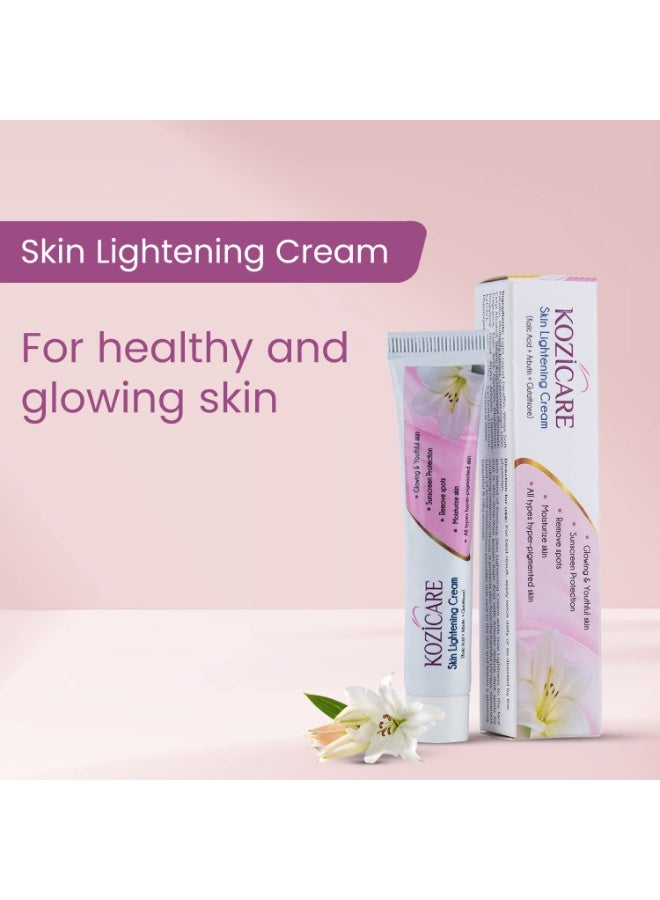Kozicare Skin Lightening Non-Sticky Cream Lotion | Enriched with 3% Kojic Acid, 1% Alpha Arbutin, 1% Glutathione, 2% Niacinamide, 2% Vitamin C | Best for Melasma, Pigmentation, Dark/Age Spots, Uneven Skin Shade - 15gm (Pack of 4) (New Formula) - Image 2