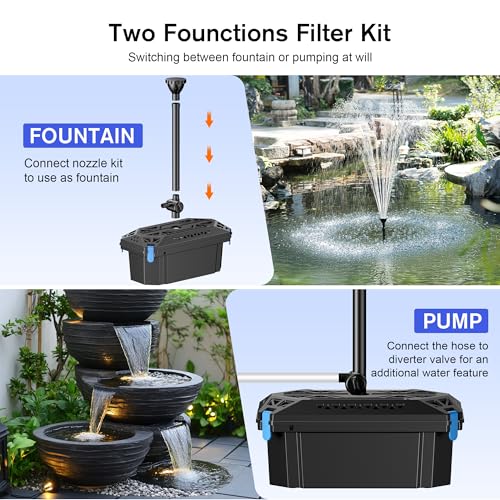 NFESOLAR Pond Filter with Fountain Pump Kits, 660GPH Pond Filter Fountain with Colorful Lights, Multi-layer Filtration, for Outdoor Ponds Up to 2000 Gallons, Fish Tank, Waterscape - Corded Electric - Image 4