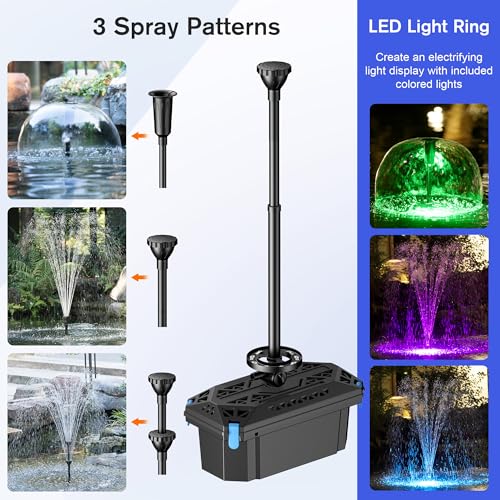 NFESOLAR Pond Filter with Fountain Pump Kits, 660GPH Pond Filter Fountain with Colorful Lights, Multi-layer Filtration, for Outdoor Ponds Up to 2000 Gallons, Fish Tank, Waterscape - Corded Electric - Image 3