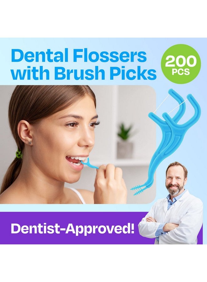 Trueocity Dental Flossers Brush Picks 4 Pack w/Travel Case (200 Total Count), Dental Floss Glides Easy Between Teeth, Flosser Helps Prevent Tooth Decay & Gum Disease, Easy Grip Handle, Mint Flavored - Image 2