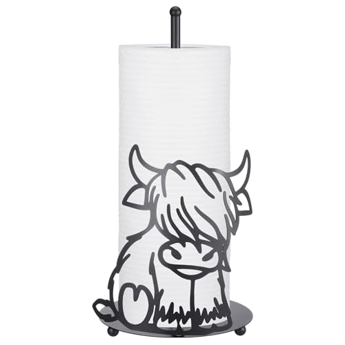 Shimeyao Highland Cow Metal Paper Towel Holder Farmhouse Highland Cow Kitchen Decor Accessories Large Metal Towel Holder Stand for Kitchen Bathroom Home Stylish - Image 1