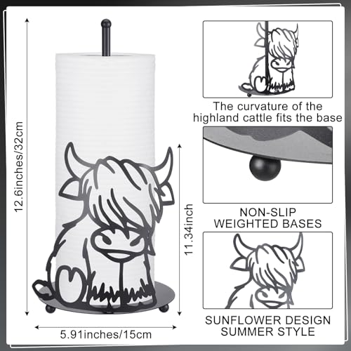 Shimeyao Highland Cow Metal Paper Towel Holder Farmhouse Highland Cow Kitchen Decor Accessories Large Metal Towel Holder Stand for Kitchen Bathroom Home Stylish - Image 3