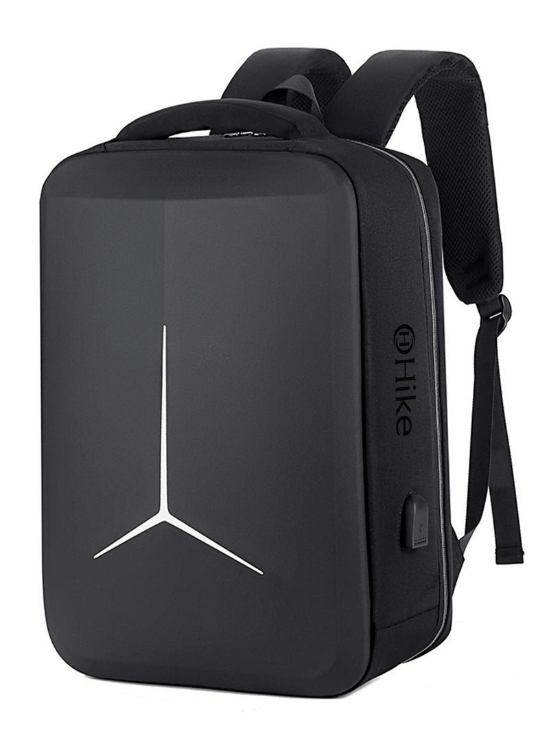 Hike Semi Hard 17-inch Unisex Laptop Backpack with Built in Combination lock and USB/ Headphone Port Daypack for Travel, Office and Business, HK2020-BLACK - Image 1