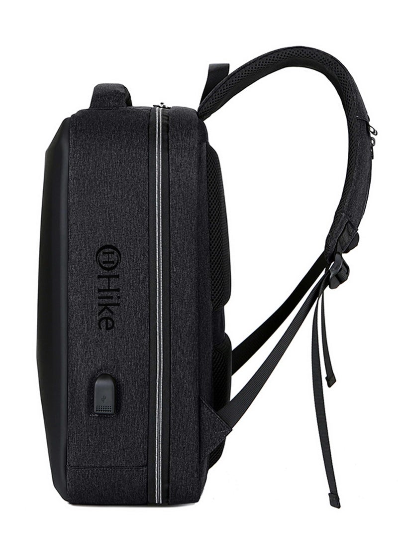 Hike Semi Hard 17-inch Unisex Laptop Backpack with Built in Combination lock and USB/ Headphone Port Daypack for Travel, Office and Business, HK2020-BLACK - Image 4