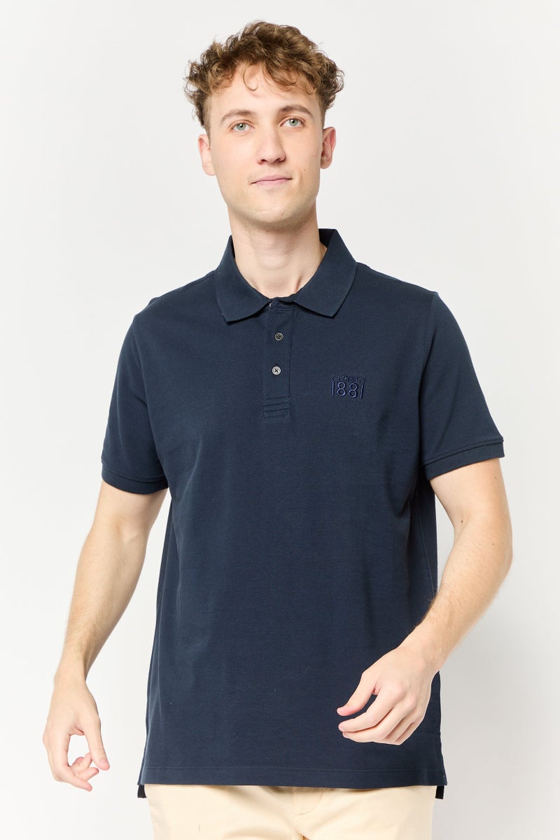 CERRUTI 1881 Men Regular Fit Embroidered Logo Short Sleeve Polo Shirt, Navy - Image 1