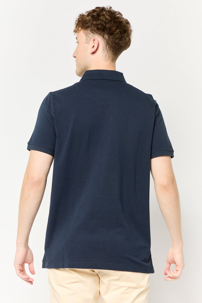 CERRUTI 1881 Men Regular Fit Embroidered Logo Short Sleeve Polo Shirt, Navy - Image 4