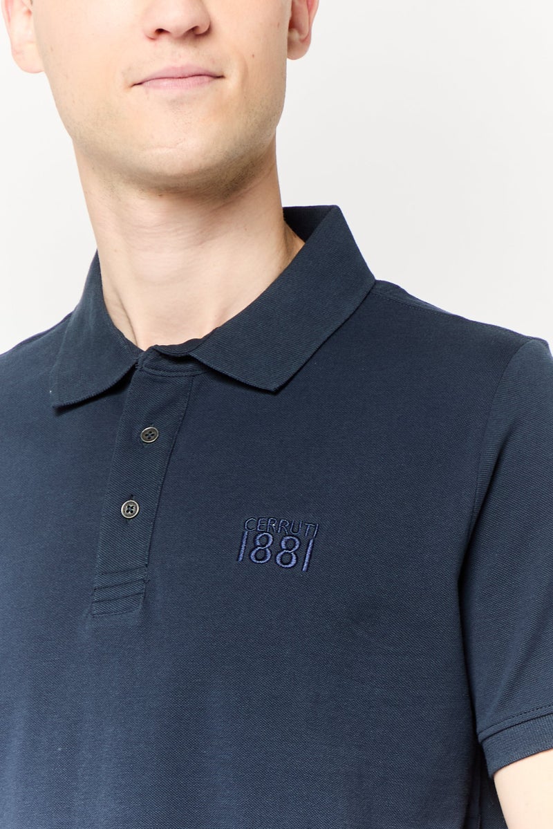 CERRUTI 1881 Men Regular Fit Embroidered Logo Short Sleeve Polo Shirt, Navy - Image 3