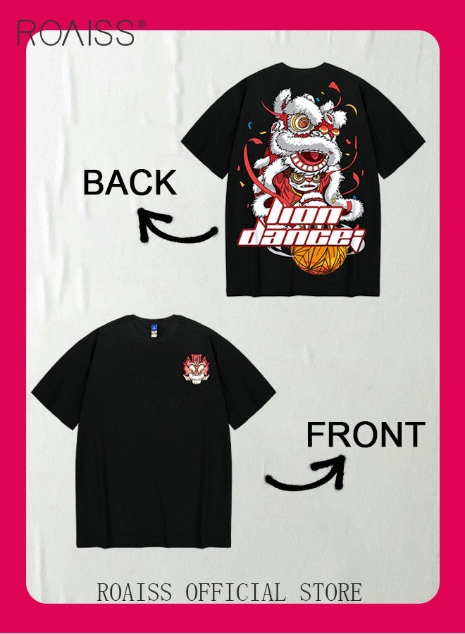 roaiss 2Pcs Man's T-shirt Loose Version Trendy All-Match Pattern Printing Short Sleeves - Image 5