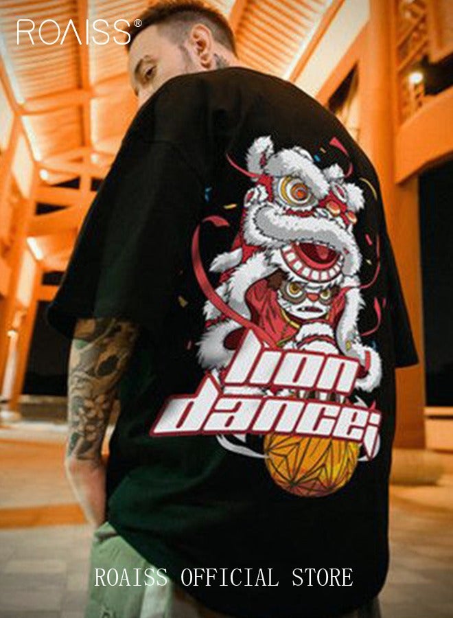 roaiss 2Pcs Man's T-shirt Loose Version Trendy All-Match Pattern Printing Short Sleeves - Image 3